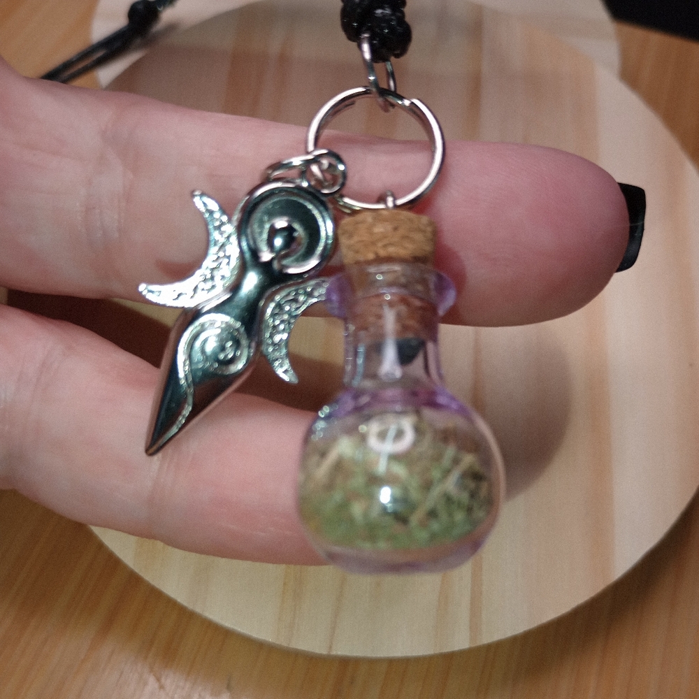 Protection Bottle Adjustable Black Cord Necklace With Moon Goddess